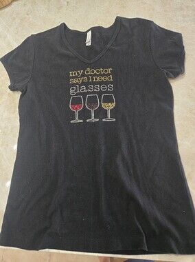 Black Rhinestone Wine Glasses Graphic Tee